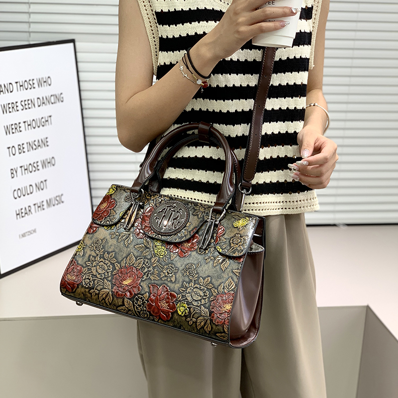 Luxury Bags Vegan Leather - Borsa Tote Vintage con Motivi Floreali